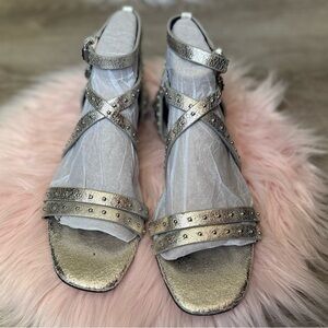 Rebecca Minkoff Maiara Metallic Silver Leather Gladiator Strappy Stud Sandal 6 M